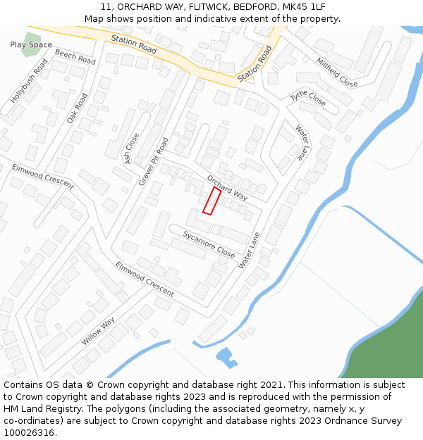 11, ORCHARD WAY, FLITWICK, BEDFORD, MK45 1LF: Location map and indicative extent of plot