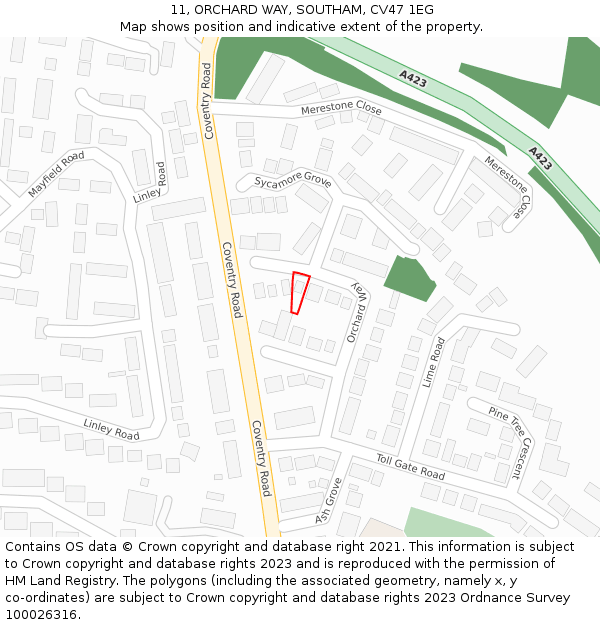 11, ORCHARD WAY, SOUTHAM, CV47 1EG: Location map and indicative extent of plot