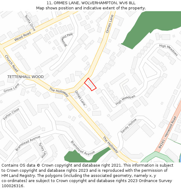 11, ORMES LANE, WOLVERHAMPTON, WV6 8LL: Location map and indicative extent of plot