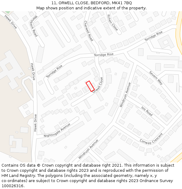 11, ORWELL CLOSE, BEDFORD, MK41 7BQ: Location map and indicative extent of plot