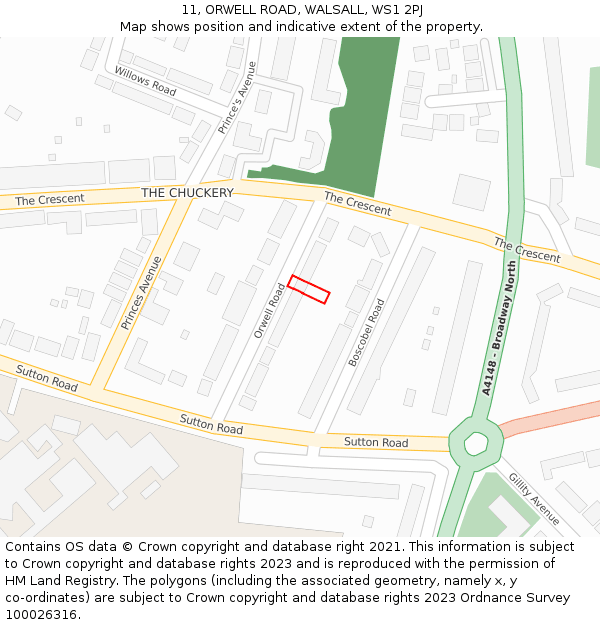 11, ORWELL ROAD, WALSALL, WS1 2PJ: Location map and indicative extent of plot