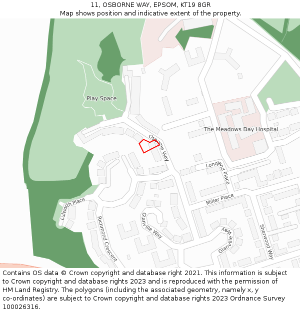 11, OSBORNE WAY, EPSOM, KT19 8GR: Location map and indicative extent of plot