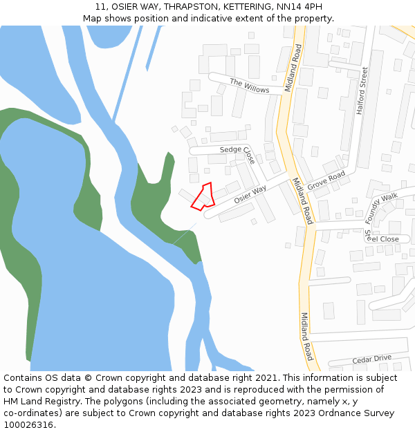 11, OSIER WAY, THRAPSTON, KETTERING, NN14 4PH: Location map and indicative extent of plot