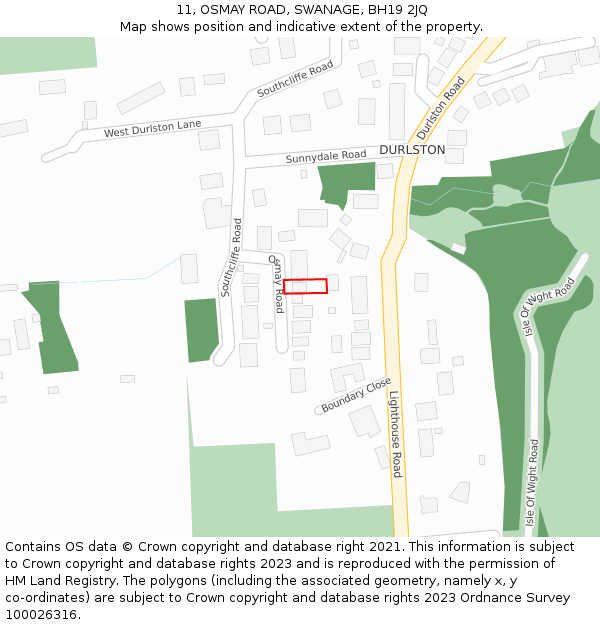 11, OSMAY ROAD, SWANAGE, BH19 2JQ: Location map and indicative extent of plot