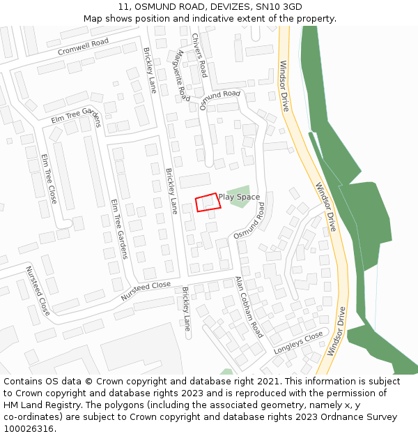 11, OSMUND ROAD, DEVIZES, SN10 3GD: Location map and indicative extent of plot