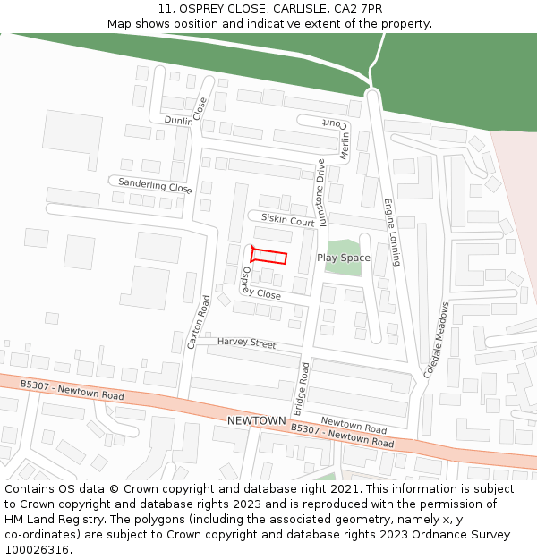 11, OSPREY CLOSE, CARLISLE, CA2 7PR: Location map and indicative extent of plot