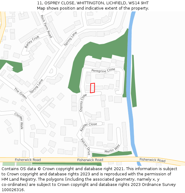 11, OSPREY CLOSE, WHITTINGTON, LICHFIELD, WS14 9HT: Location map and indicative extent of plot