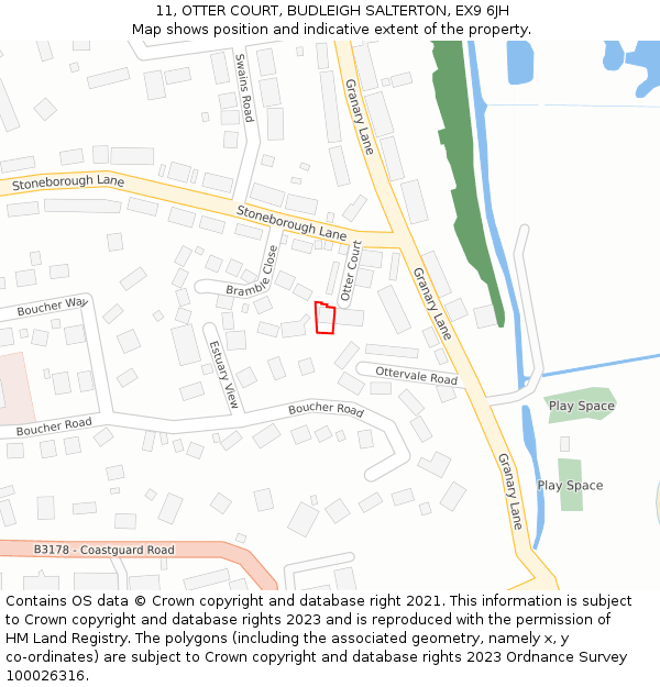 11, OTTER COURT, BUDLEIGH SALTERTON, EX9 6JH: Location map and indicative extent of plot