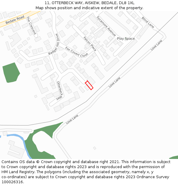 11, OTTERBECK WAY, AISKEW, BEDALE, DL8 1XL: Location map and indicative extent of plot