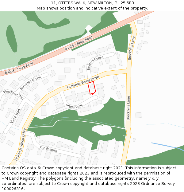 11, OTTERS WALK, NEW MILTON, BH25 5RR: Location map and indicative extent of plot