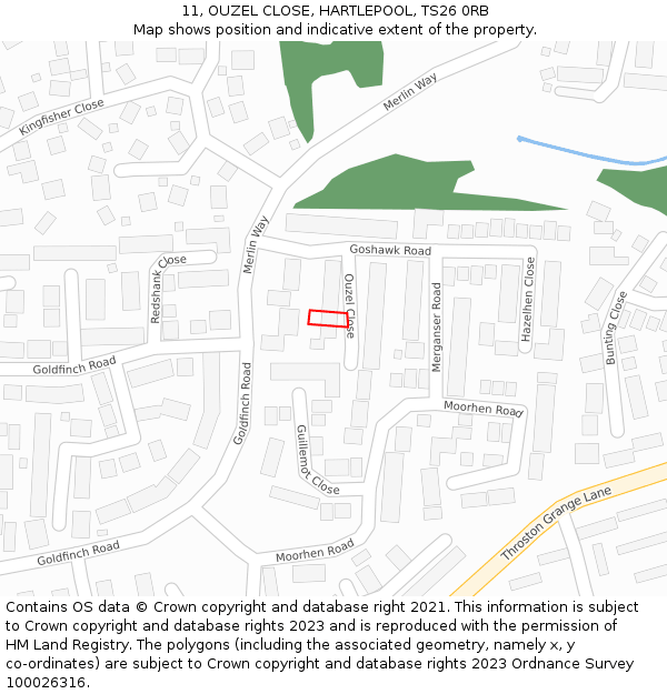 11, OUZEL CLOSE, HARTLEPOOL, TS26 0RB: Location map and indicative extent of plot