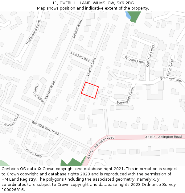 11, OVERHILL LANE, WILMSLOW, SK9 2BG: Location map and indicative extent of plot