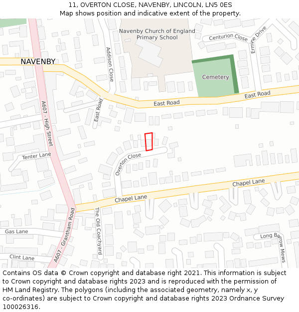 11, OVERTON CLOSE, NAVENBY, LINCOLN, LN5 0ES: Location map and indicative extent of plot