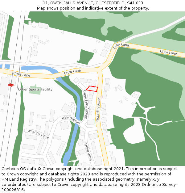 11, OWEN FALLS AVENUE, CHESTERFIELD, S41 0FR: Location map and indicative extent of plot