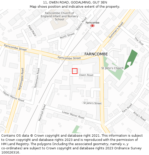 11, OWEN ROAD, GODALMING, GU7 3EN: Location map and indicative extent of plot