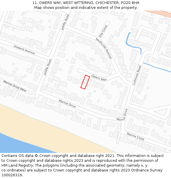 11, OWERS WAY, WEST WITTERING, CHICHESTER, PO20 8HA: Location map and indicative extent of plot