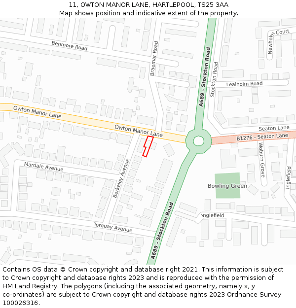 11, OWTON MANOR LANE, HARTLEPOOL, TS25 3AA: Location map and indicative extent of plot