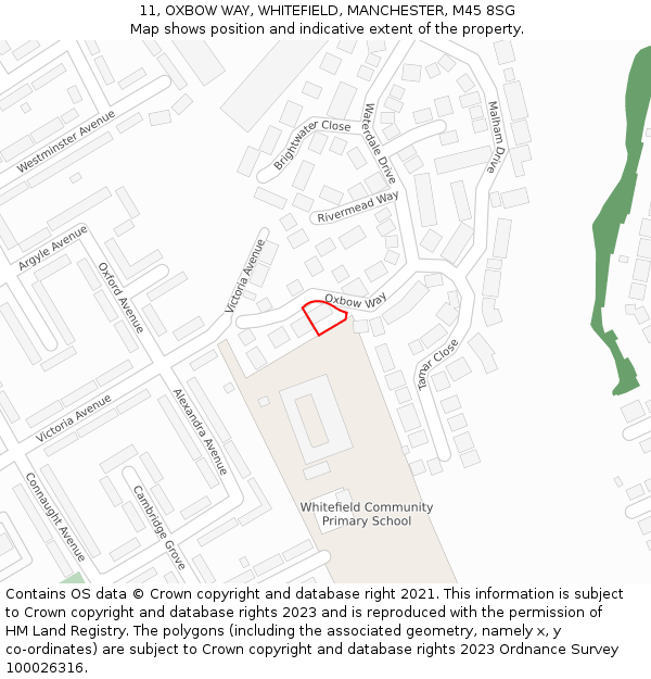 11, OXBOW WAY, WHITEFIELD, MANCHESTER, M45 8SG: Location map and indicative extent of plot