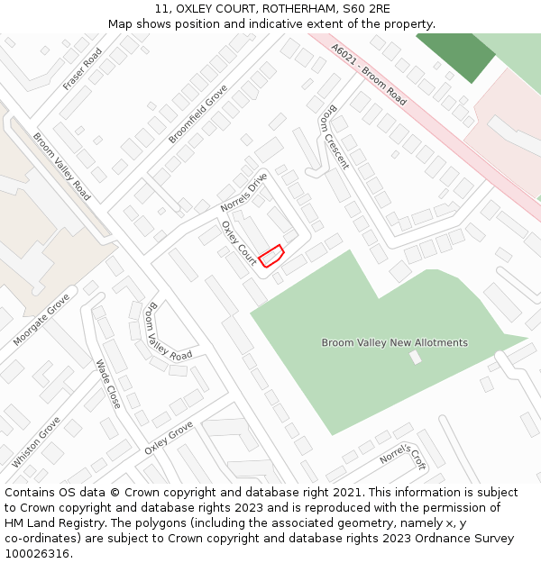 11, OXLEY COURT, ROTHERHAM, S60 2RE: Location map and indicative extent of plot