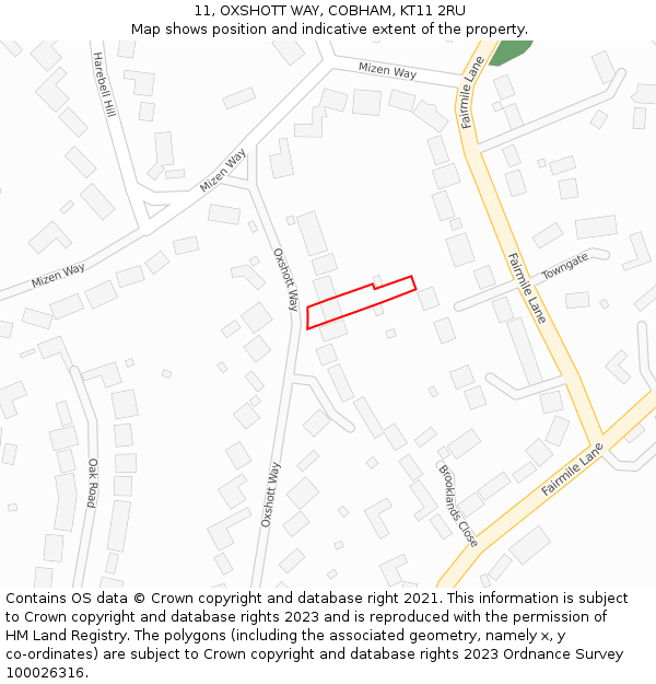 11, OXSHOTT WAY, COBHAM, KT11 2RU: Location map and indicative extent of plot