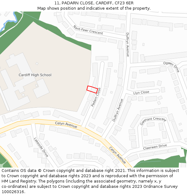 11, PADARN CLOSE, CARDIFF, CF23 6ER: Location map and indicative extent of plot