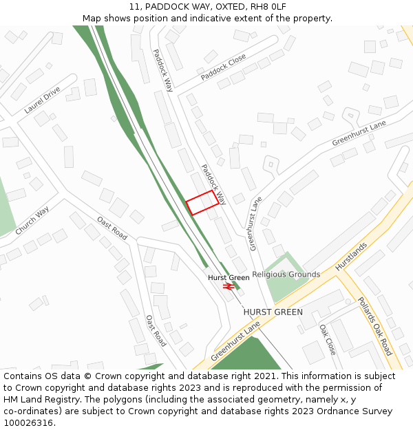 11, PADDOCK WAY, OXTED, RH8 0LF: Location map and indicative extent of plot
