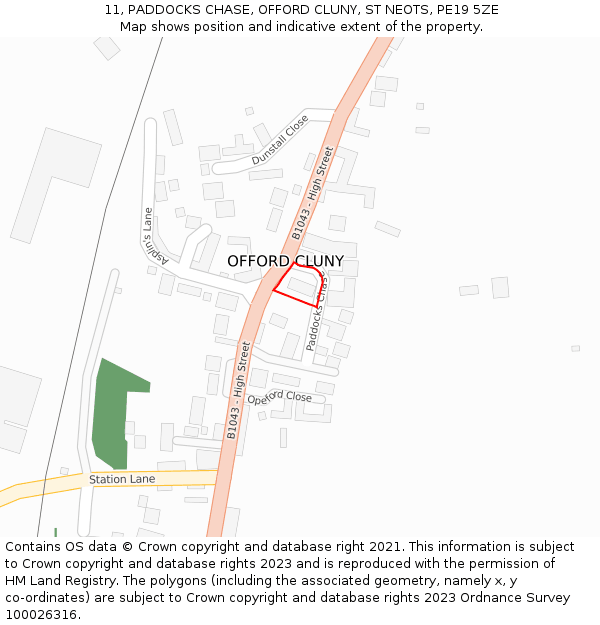 11, PADDOCKS CHASE, OFFORD CLUNY, ST NEOTS, PE19 5ZE: Location map and indicative extent of plot