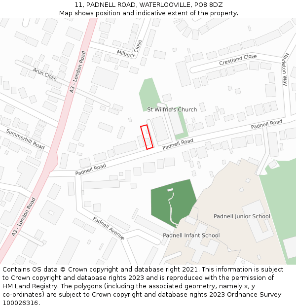 11, PADNELL ROAD, WATERLOOVILLE, PO8 8DZ: Location map and indicative extent of plot