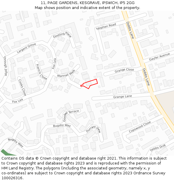 11, PAGE GARDENS, KESGRAVE, IPSWICH, IP5 2GG: Location map and indicative extent of plot