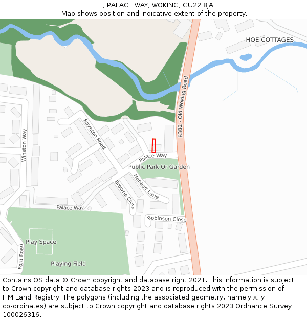 11, PALACE WAY, WOKING, GU22 8JA: Location map and indicative extent of plot