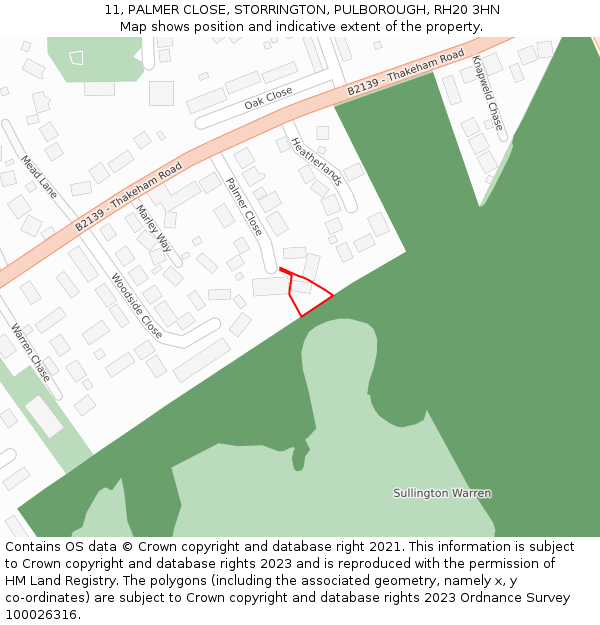 11, PALMER CLOSE, STORRINGTON, PULBOROUGH, RH20 3HN: Location map and indicative extent of plot