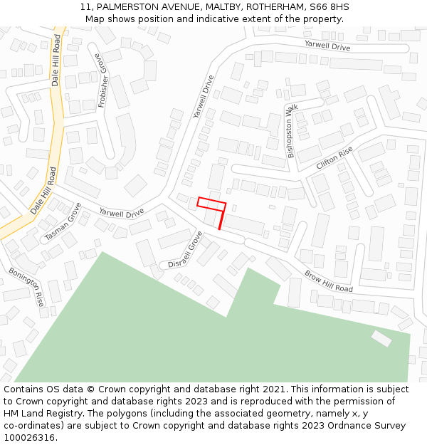 11, PALMERSTON AVENUE, MALTBY, ROTHERHAM, S66 8HS: Location map and indicative extent of plot