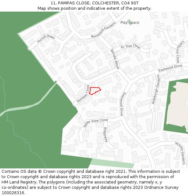 11, PAMPAS CLOSE, COLCHESTER, CO4 9ST: Location map and indicative extent of plot