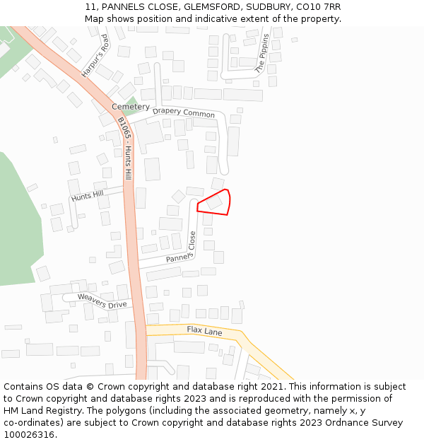 11, PANNELS CLOSE, GLEMSFORD, SUDBURY, CO10 7RR: Location map and indicative extent of plot