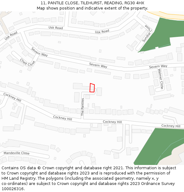 11, PANTILE CLOSE, TILEHURST, READING, RG30 4HX: Location map and indicative extent of plot