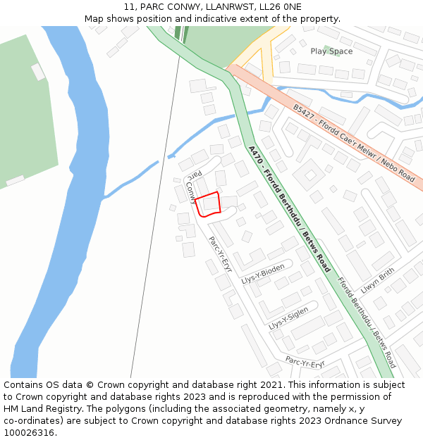 11, PARC CONWY, LLANRWST, LL26 0NE: Location map and indicative extent of plot