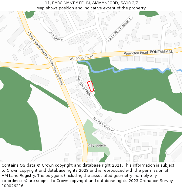 11, PARC NANT Y FELIN, AMMANFORD, SA18 2JZ: Location map and indicative extent of plot