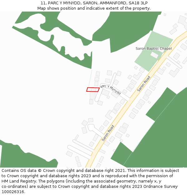 11, PARC Y MYNYDD, SARON, AMMANFORD, SA18 3LP: Location map and indicative extent of plot