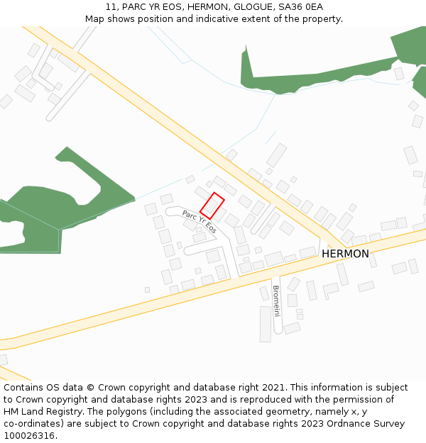 11, PARC YR EOS, HERMON, GLOGUE, SA36 0EA: Location map and indicative extent of plot