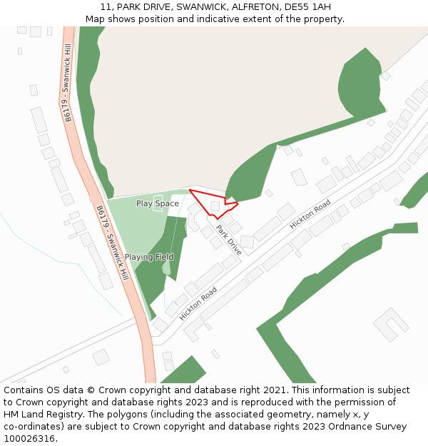 11, PARK DRIVE, SWANWICK, ALFRETON, DE55 1AH: Location map and indicative extent of plot