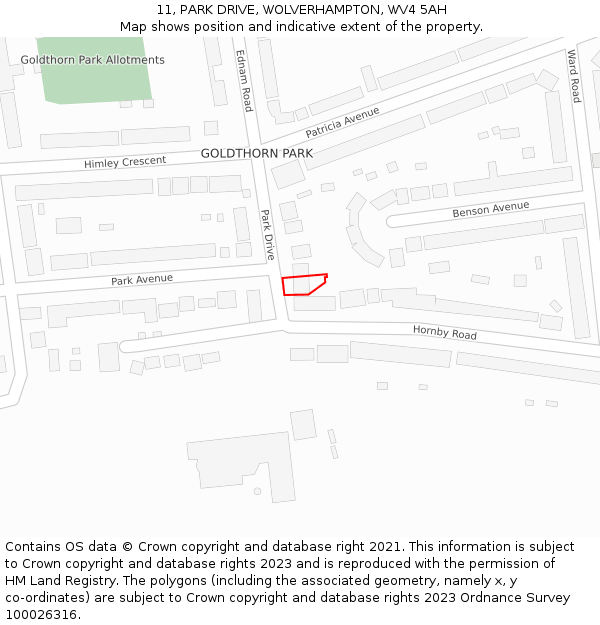 11, PARK DRIVE, WOLVERHAMPTON, WV4 5AH: Location map and indicative extent of plot