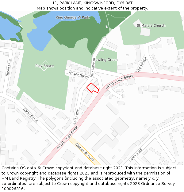 11, PARK LANE, KINGSWINFORD, DY6 8AT: Location map and indicative extent of plot