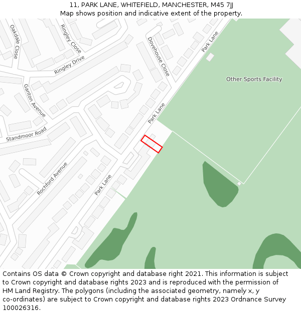 11, PARK LANE, WHITEFIELD, MANCHESTER, M45 7JJ: Location map and indicative extent of plot