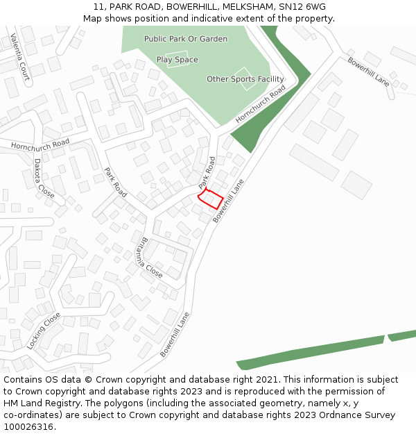 11, PARK ROAD, BOWERHILL, MELKSHAM, SN12 6WG: Location map and indicative extent of plot