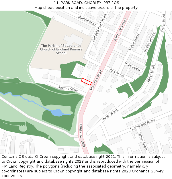 11, PARK ROAD, CHORLEY, PR7 1QS: Location map and indicative extent of plot