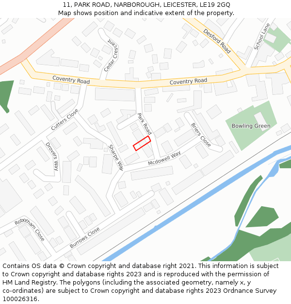 11, PARK ROAD, NARBOROUGH, LEICESTER, LE19 2GQ: Location map and indicative extent of plot