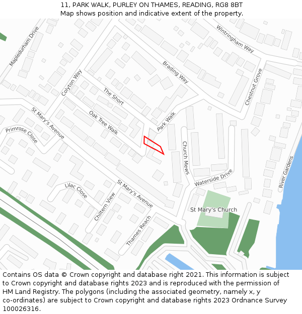 11, PARK WALK, PURLEY ON THAMES, READING, RG8 8BT: Location map and indicative extent of plot