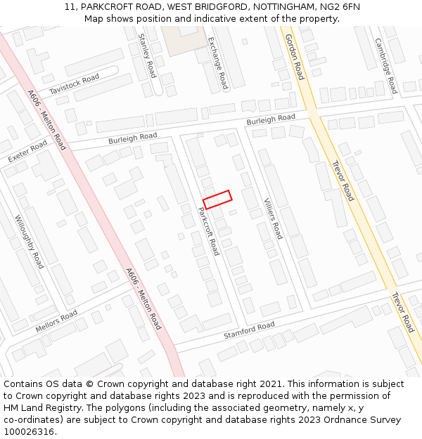 11, PARKCROFT ROAD, WEST BRIDGFORD, NOTTINGHAM, NG2 6FN: Location map and indicative extent of plot