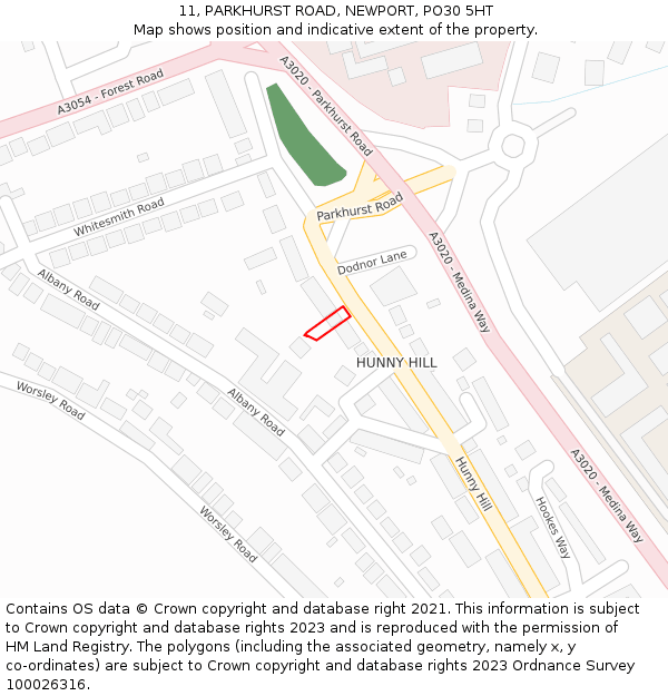 11, PARKHURST ROAD, NEWPORT, PO30 5HT: Location map and indicative extent of plot