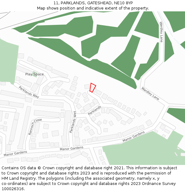 11, PARKLANDS, GATESHEAD, NE10 8YP: Location map and indicative extent of plot